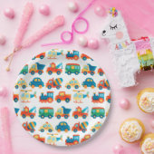 交通かわいいカラフル車トラック誕生日 ペーパープレート (パーティー)