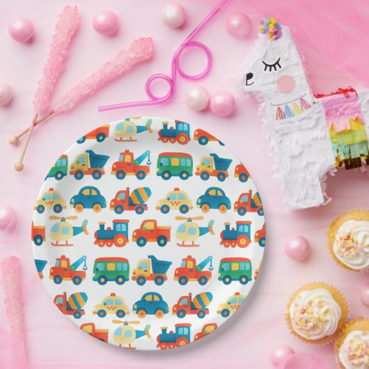 交通かわいいカラフル車トラック誕生日 ペーパープレート (パーティー)
