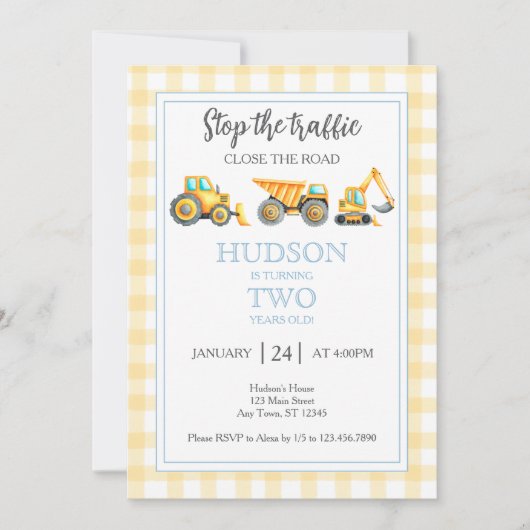 交通を止める建設パーティー招待状 招待状 (正面)