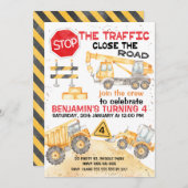 交通を止めろ！道路工事の誕生日 招待状 (正面/裏面)