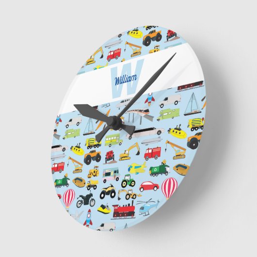 交通カラフルと自動車の子どものパターン ラウンド壁時計 (傾斜)