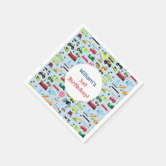 交通カラフル車の子供の名前 スタンダードカクテルナプキン (角)