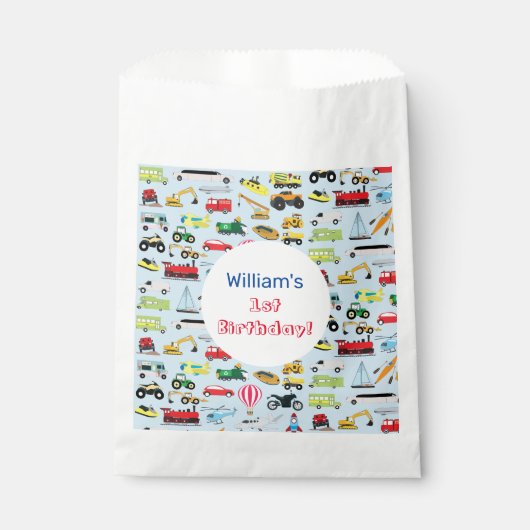 交通カラフル車の子供の名前 フェイバーバッグ (正面)