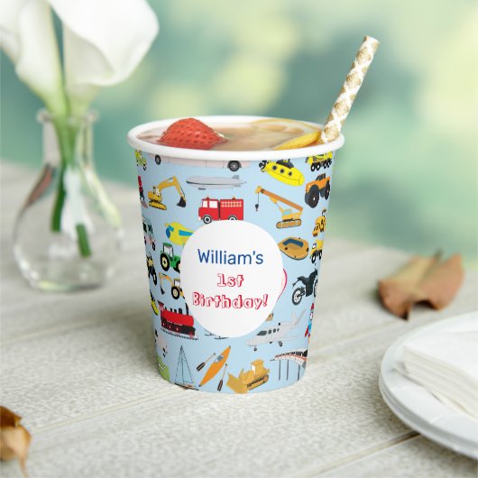 交通カラフル車の子供の名前 紙コップ (インサイチュ)