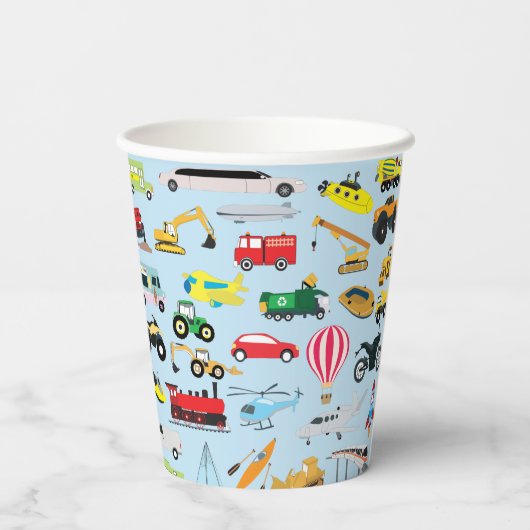交通カラフル車の子供の名前 紙コップ (裏面)