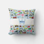 交通カラフル車キッズパターン クッション (正面)