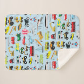 交通カラフル車キッズパターン シェルパブランケット (正面(横))