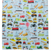 交通カラフル車キッズパターン シャワーカーテン (正面)