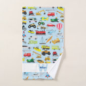 交通カラフル車キッズパターン バスタオルセット (ハンドタオル)
