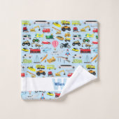 交通カラフル車キッズパターン バスタオルセット (ウォッシュタオル)