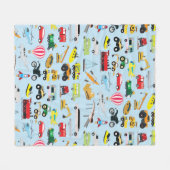 交通カラフル車キッズパターン フリースブランケット (正面(横))