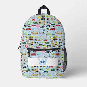 交通カラフル車キッズパターン プリントバックパック