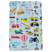 交通カラフル車キッズパターン ミディアムペーパーバッグ (正面)