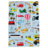 交通カラフル車キッズパターン ミディアムペーパーバッグ (裏面)