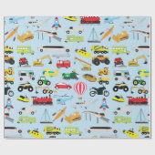 交通カラフル車キッズパターン ラッピングペーパー (フラット)