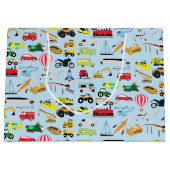 交通カラフル車キッズパターン ラージペーパーバッグ (正面)