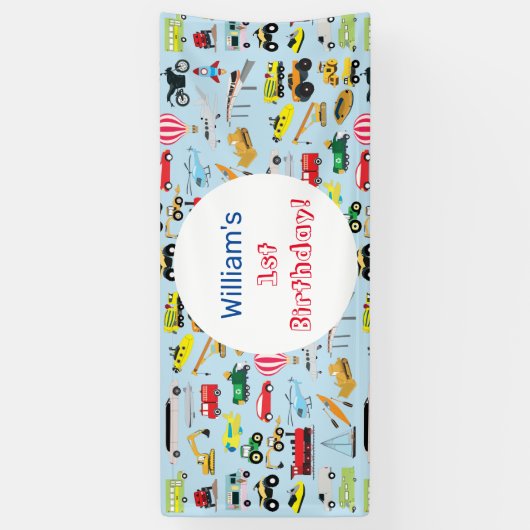 交通カラフル車子供の誕生日 横断幕 (縦)