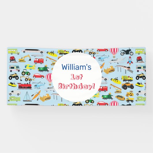 交通カラフル車子供の誕生日 横断幕 (横)