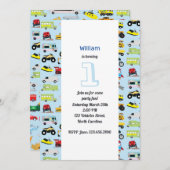 交通カラフル車誕生日 招待状 (正面/裏面)