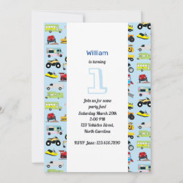 交通カラフル車誕生日 招待状