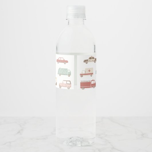 交通カードとトラック男の子の誕生日パーティー ペットボトルラベル (裏面)