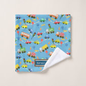 交通キッズブルー。ウォッシュタオル バスタオルセット (ウォッシュタオル)