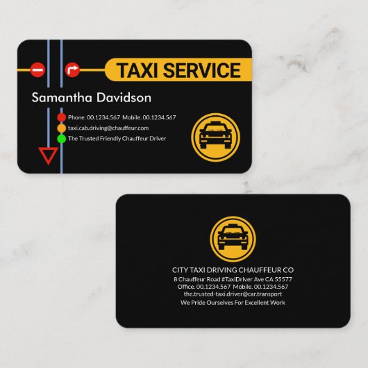 交通シンボルや象徴イエロータクシーカーライド 名刺 (正面/裏面)