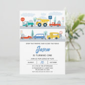 交通ストップ交通カラフル第1の誕生日 招待状 (スタンド正面)