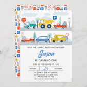 交通ストップ交通カラフル第1の誕生日 招待状 (正面/裏面)