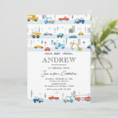 交通トラックと車ボーイ誕生日 招待状 (スタンド正面)