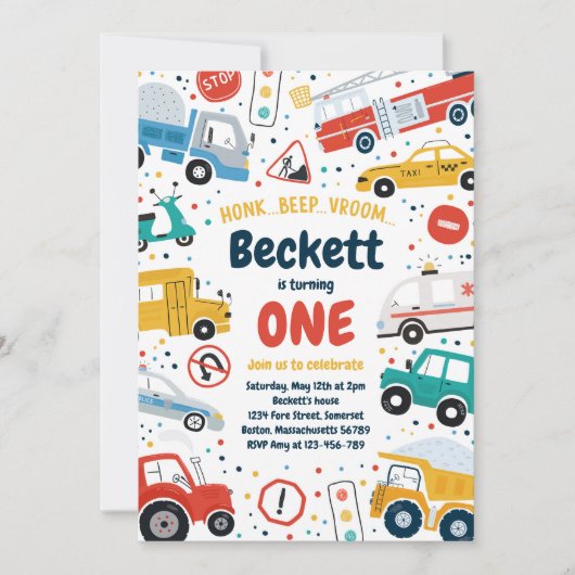 交通トラックダイガースカーバースデーパーティー 招待状 (正面)