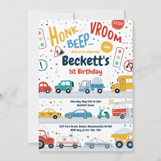 交通トラックダイガースカーバースデーパーティー 招待状 (正面)