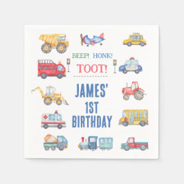 交通モダンテーマの第1誕生日パーティー紙 スタンダードカクテルナプキン