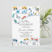 交通モダントラック及び自動車誕生日 招待状 (スタンド正面)