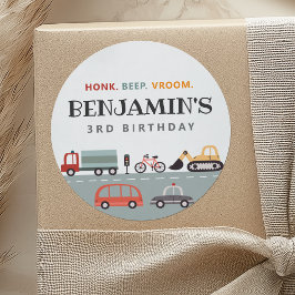 交通モダン誕生日パーティーステッカー ラウンドシール