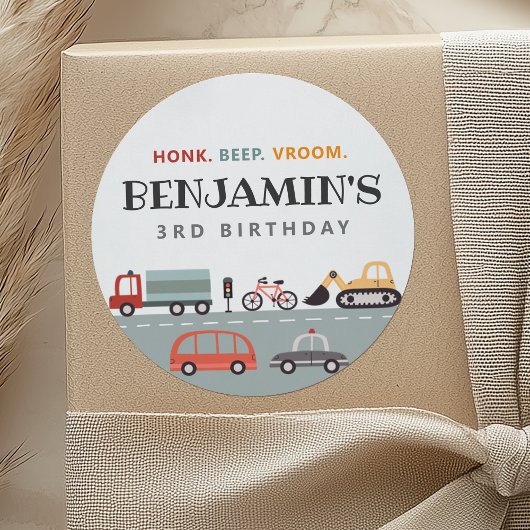 交通モダン誕生日パーティーステッカー ラウンドシール