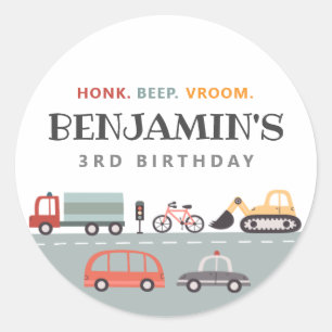 交通モダン誕生日パーティーステッカー ラウンドシール
