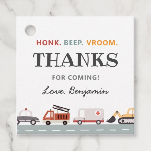 交通モダン誕生日パーティーメッセージカード フェイバータグ (正面)