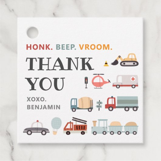 交通モダン誕生日パーティーメッセージカード フェイバータグ (正面)