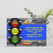 交通レースカーのダンプトラックバストラクターの招待 招待状 (スタンド正面)