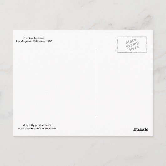 交通事故、ロサンゼルス 1951 ヴィンテージ ポストカード (裏面)