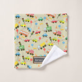 交通子供の茶色。ウォッシュタオル バスタオルセット (ウォッシュタオル)