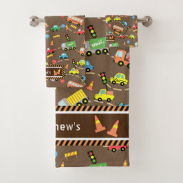 交通子供の茶色。ウォッシュタオル バスタオルセット