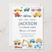 交通市車とトラックボーイ誕生日 招待状 (正面)