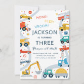 交通市車とトラックボーイ誕生日 招待状 (正面)