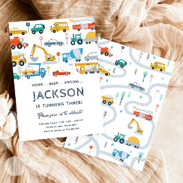 交通市車とトラックボーイ誕生日 招待状
