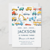 交通市車とトラックボーイ誕生日 招待状 (正面)