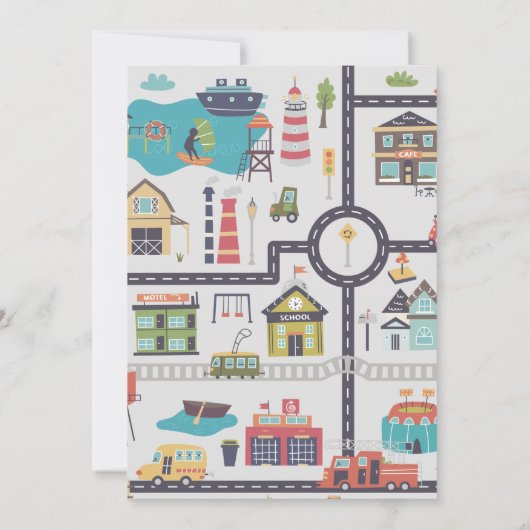 交通市車トラック写真1st誕生日 招待状 (裏面)