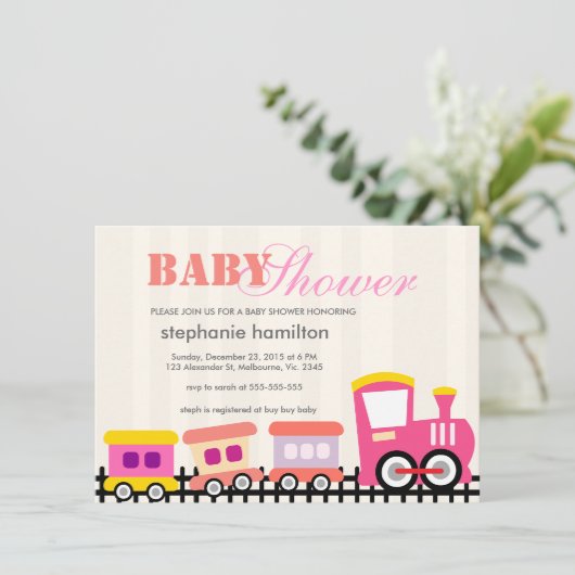 交通機カスタム関の赤ちゃんガールシャワー 招待状 (スタンド正面)