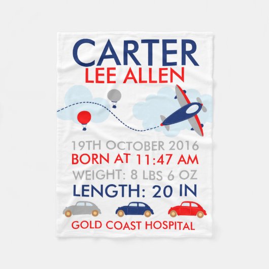 交通機関の誕生のパーソナライズなフリースブランケット フリースブランケット (正面)